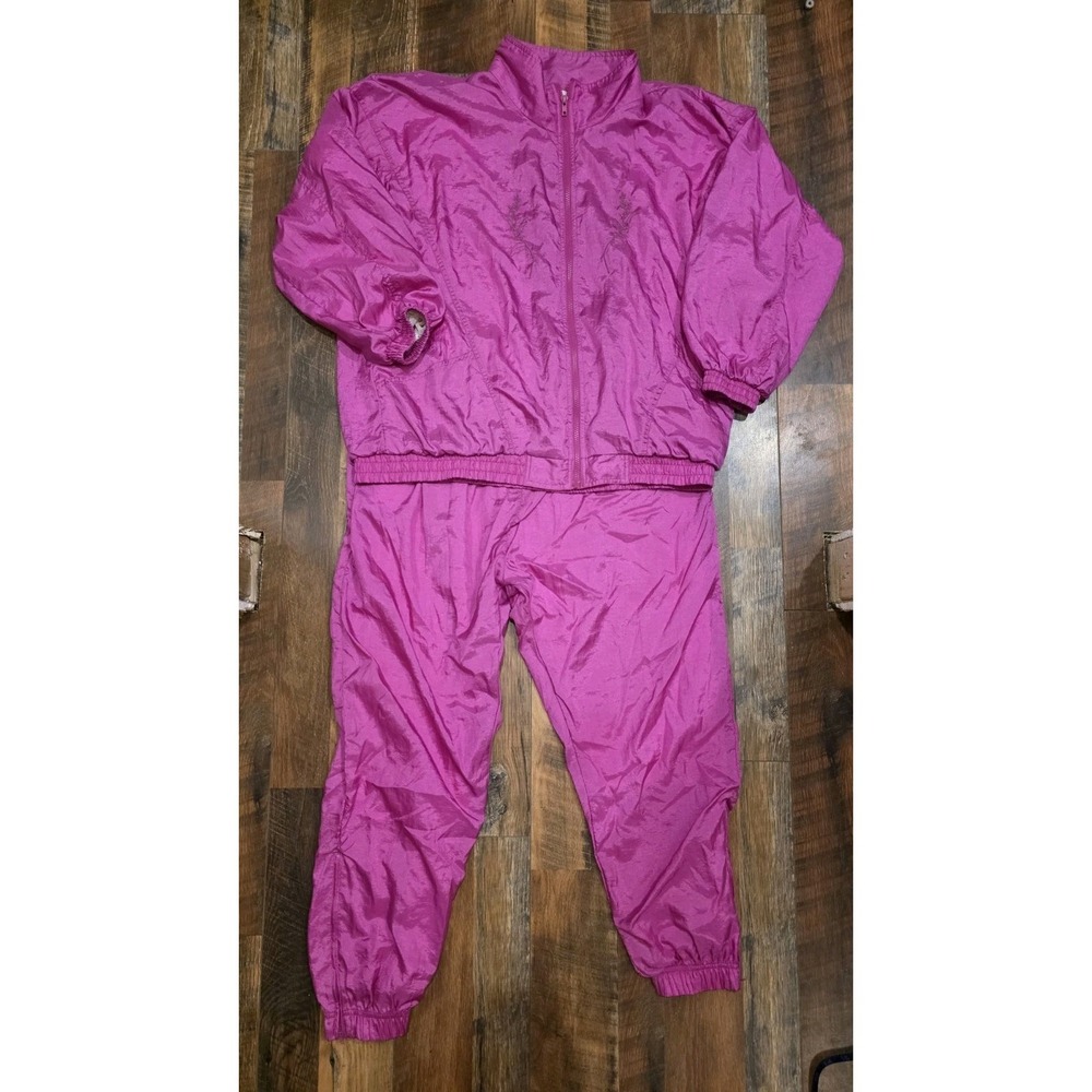 Vintage 80"s Active Exposure Womens Lined Warm Up Team Track Jogger Set Pink 1X